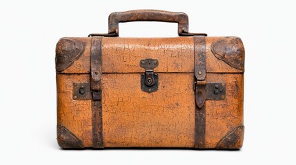 Vintage Brown Leather Suitcase With Metal Accents