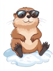 Cool Otter in Sunglasses Sitting on Ice Illustration
