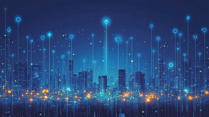 Futuristic Cityscape Illuminated by Digital Network Connections