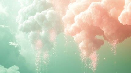 Soft clouds of radiant blush pink gradients merging smoothly into light celadon green