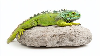 Fototapeta premium Green Iguana Resting on a Gray Rock