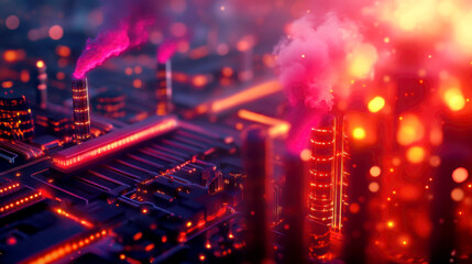 Fototapeta premium A vibrant, illuminated industrial landscape at night.