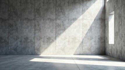 Sunlit Industrial Interior  Empty Room with Concrete Walls and Floor, Featuring a High Window Letting in Natural Light