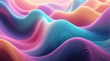 Obraz premium Flowing abstract background of luminous particles forming wave-like patterns, pastel color gradients, digital technology theme, ultra-high detail 3D rendering, glowing ambiance, with smooth fluid dyna