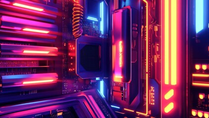 Obraz premium Neon Motherboard: A Futuristic Techscape
