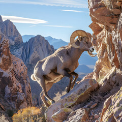 Elegance of Survival: Nevada's Majestic Desert Bighorn Sheep Amidst Wild Landscape