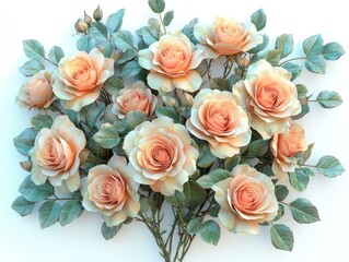 Obraz premium Peach roses bouquet, studio shot, white background, floral arrangement, wedding decor