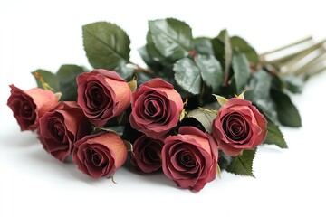 Obraz premium Dark red roses bouquet, white background, romantic gift, Valentine's Day