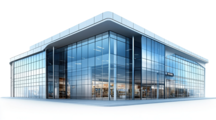 Architectural high rise shopping center or office building on transparent background