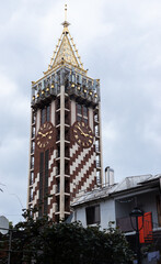 Batumi, Georgia - September 17, 2024: clock tower on Piazza Square in Batumi city
