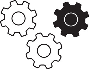 Cogwheel icon set. Line and glyph gearwheel sign. Outline cogwheel mechanism symbol