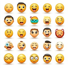 Collection of various emoji faces representing different emotions and expressions suitable for digital communication and social media