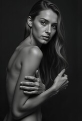 naked woman with dark background