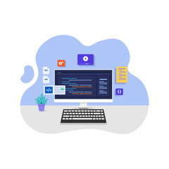 vector illustration of Computer Desk Setup for Programming and Development Work