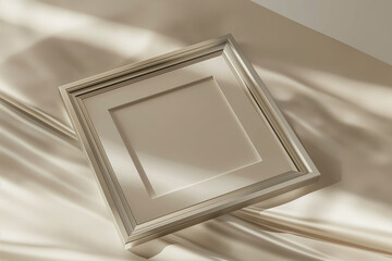 A 3D rendering of a clean, minimalist poster frame mockup, elegantly displayed on a neutral background