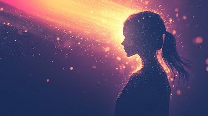 Person emitting glowing aura, left side empty