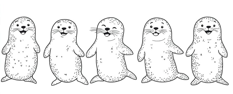Set of quirky hand-drawn seals in line art style designed as vector icons.