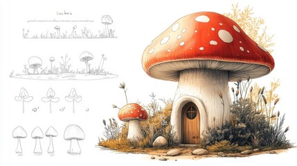 Mushroom House in a Fantasy Forest. Generative AI