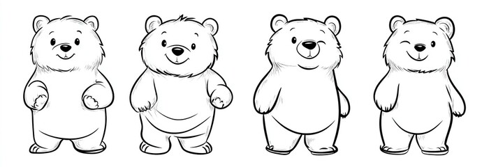 Obraz premium Set of lovable hand-drawn bears in line art vector style showcasing a cute bear cub in a playful pose ideal for nature-themed graphics and animal illustrations