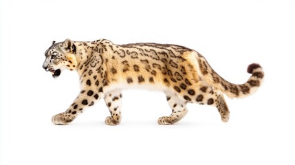 Fototapeta premium Majestic Snow Leopard Walking on White Background