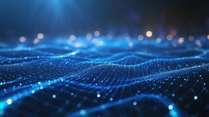 Futuristic abstract digital technology background with glowing blue grid, connected data lines, and high-tech perspective design for innovation and connectivity


