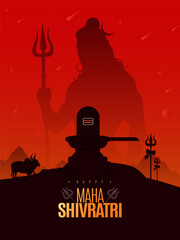 Happy Mahashivratri text with Lord Shiva and Shivling vector Illustration, Traditional Festival Poster Banner Design Template Vector Illustration