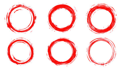 Vibrant red circular brush strokes arranged in a grid pattern for artistic use, isolated on a transparent background. PNG