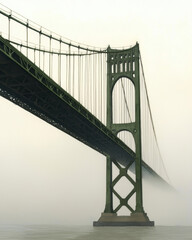 Fototapeta premium Watercolor painting of bridge stretching into hazy atmosphere, showcasing its elegant structure and serene surroundings