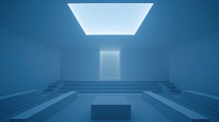 Minimalist Blue Room Architectural Design With Steps