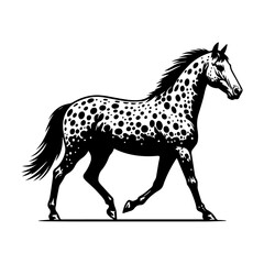 Majestic Horse Silhouette in Full Gallop, Powerful and Graceful Movement, Black and White Vector Artwork, Isolated on White Background