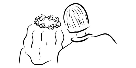 Romantic couple view from behind, doodle, romantic illustration