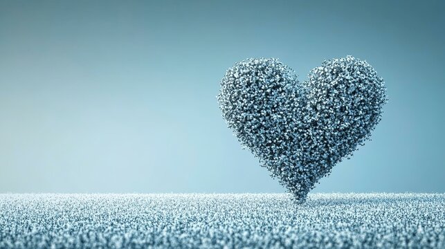Heart-shaped tree in frosty meadow against clear sky landscape