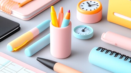 Pastel Office Supplies and Desk Organization A Colorful Workspace Setup