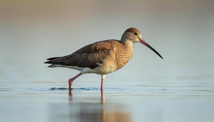 Obraz premium A brown bird with Long beak walking in water.