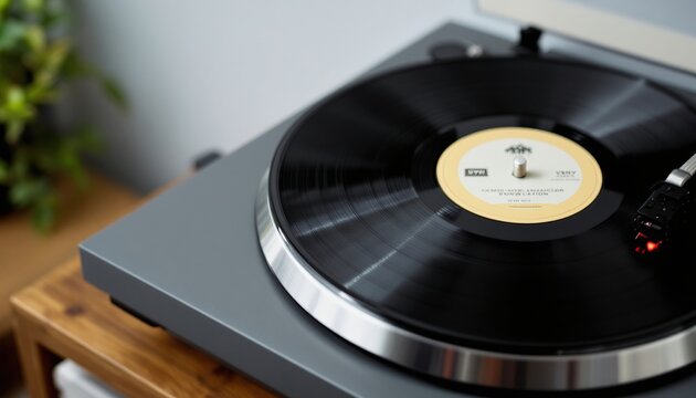 A vynyl record playing on a turn table record player