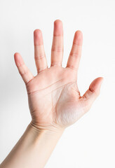 Hand reaching up isolated on white background.
