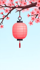 Obraz premium Cherry blossom lantern Delicate Pink Paper Lantern Among Cherry Blossoms Against Serene Sky
