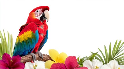 Obraz premium Vibrant Macaw Parrot Amid Lush Tropical Flowers