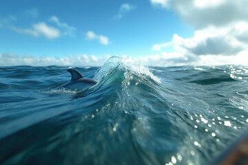 dolphin dorsal fin in the ocean among the waves