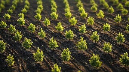 Reforestation project with young trees in anongsysamoud nature scene in gigapixel scale