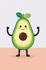 A stylized, cartoon illustration of an avocado slice.