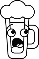 A cartoonish image of a glass of beer with a mustache on it