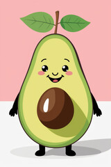 A stylized, cartoon illustration of an avocado slice.