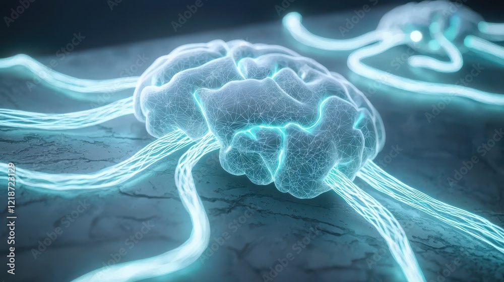 Poster futuristic activation of neuronlike connections in artificial brain model advanced tech environment 