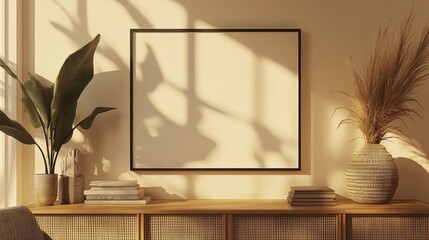 Minimalist Home Decor with Natural Light and Empty Frame Display