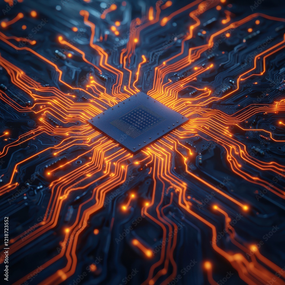 Poster futuristic diagnostic microchip circuitry -tech environment macro texture clean viewpoint digital in