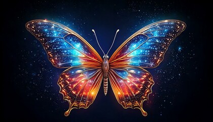 butterfly with wings made of galaxies fluttering in the night.- 