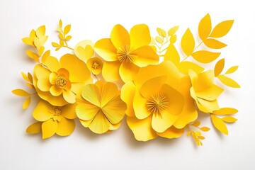 Obraz premium Vibrant Yellow Paper Flowers Arrangement on White Background