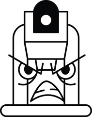 A cartoonish face with a Water dispenser on it is angry and looking down