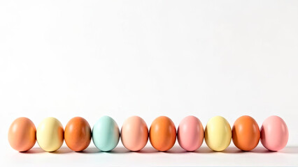 Colorful Easter eggs in a row on a white background